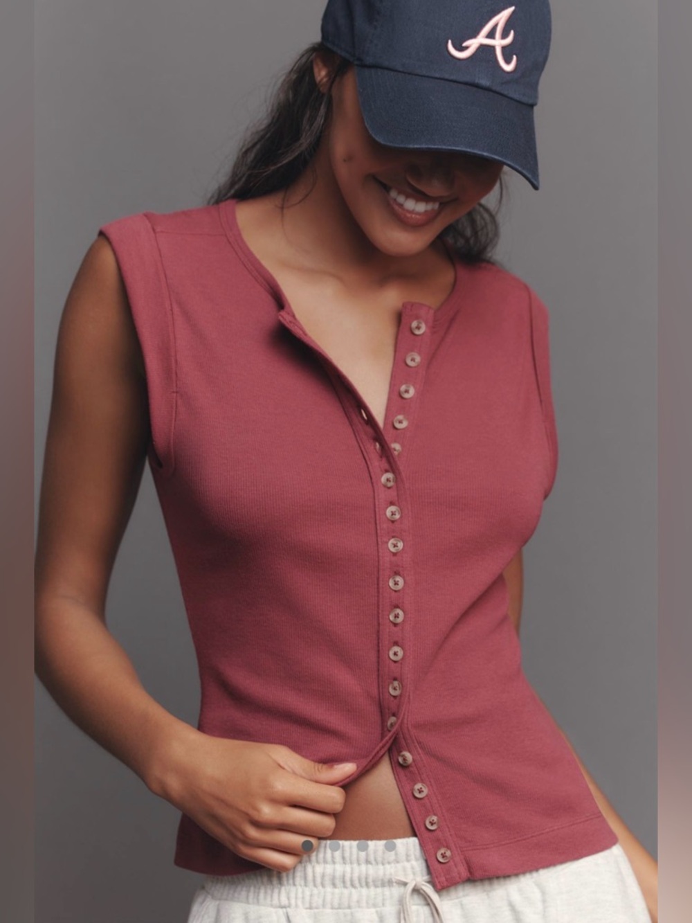 Pilcro Sleeveless Button-Front Ribbed Top